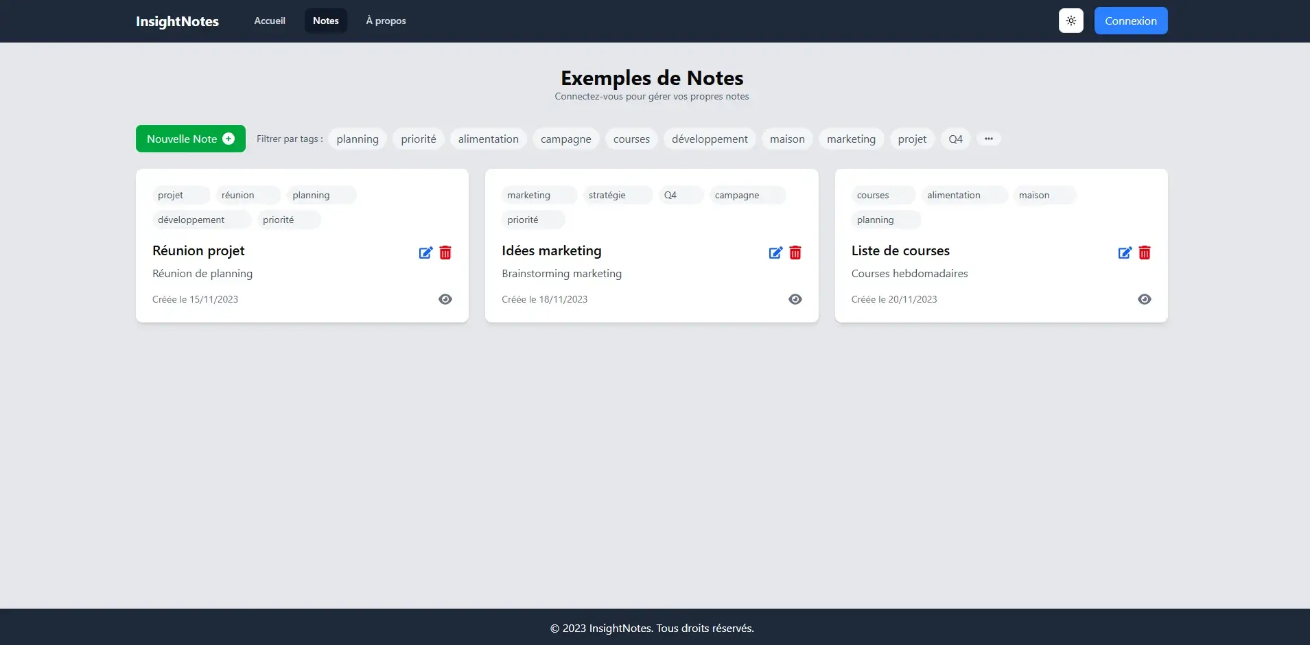 Capture d'écran du projet InsightNotes